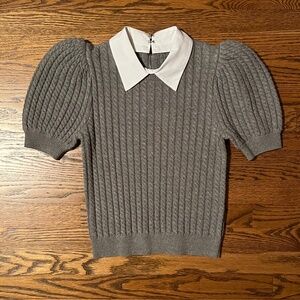 Alice + Olivia Chase Collared CableKnit Puff Sleeve Sweater Size S